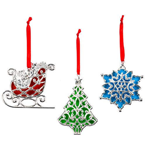 Lenox Sparkle and Scroll Ornaments [Silver-Plated] (3 Clear Gem)