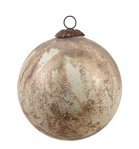 Creative Co-op Large Round Glass Ornament with Cream & Copper Marble Design