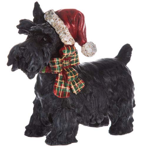 Scottie Dog with Santa Hat Scottish Terrier Plaid Christmas Black 8in x 6.25in
