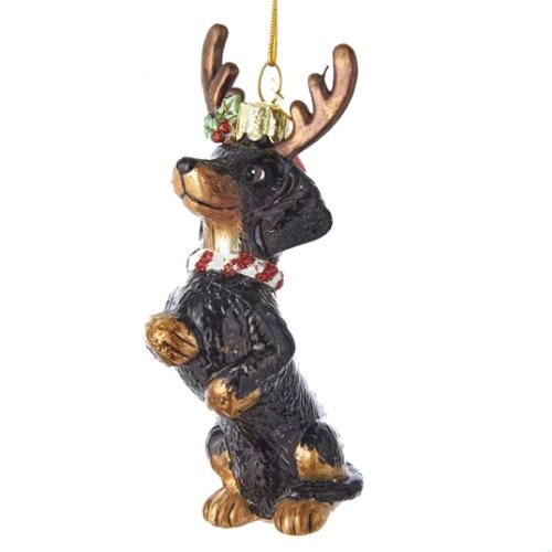 Noble Gems Dachshund with Antlers Glass Ornament