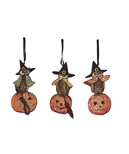 Bethany Lowe Halloween Owl Dummy Board Ornaments – Set of 3 Assorted Vintage Style