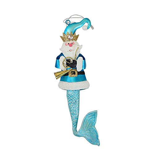 Beachcombers Metal Santa Mermaid with Trumpet Ornament