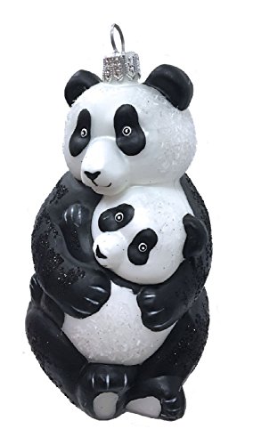 Pinnacle Peak Trading Company Panda Bear Hugging Baby Cub Polish Glass Christmas Tree Ornament Animal Wildlife