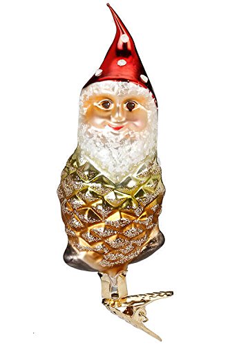 Inge-Glas Fairytale Pinecone Gnome, Clip-On 10013S017 German Blown Glass Christmas Ornament