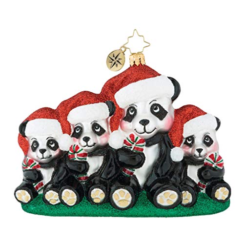 Holiday Panda Portrait Red Glitter 6 x 5 Blown Glass Christmas Figurine Ornament