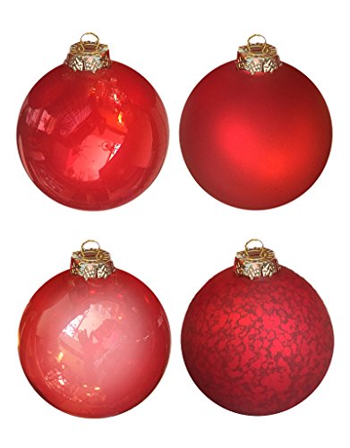 Mark Roberts Large Red Glass Ball Ornaments Set of 4 with Assorted Finishes. 4 inch Diameter