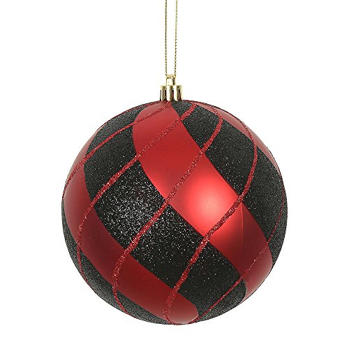 Vickerman 472316-3 Red-Black Swirl Plaid Ball Christmas Tree Ornament (6 pack) (N171603D)