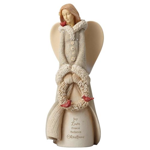 Enesco Foundations Christmas Angel with Wreath Stone Resin, 9″ Figurine, Multicolor