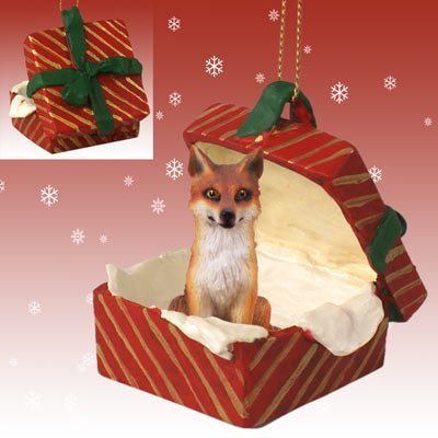 Red Fox Red Gift Box Christmas Ornament by Conversation Concepts