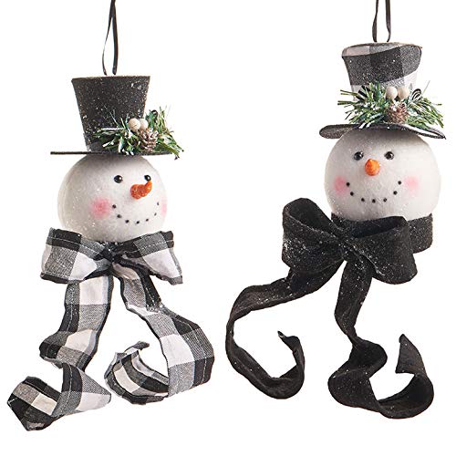 RAZ Imports 6.5″ Black White Check Snowman Head Ornament (2 Asst) – Buffalo Plaid Christmas Snowman Ornament