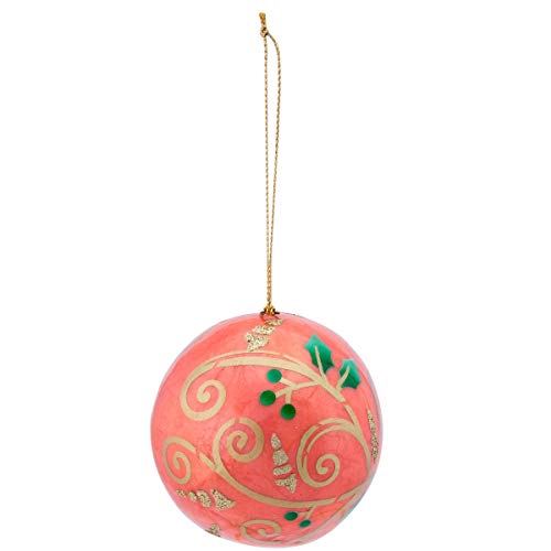 Beachcombers SS-BCS-04836 Capiz Ornament in Red with Gold Swirls