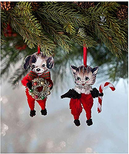 Bethany Lowe Chenille Furry Friends Ornaments – Set of 2 – Dog and Cat