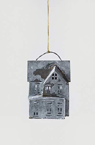 Creative Co-op Galvanized House Shaped Metal Ornaments, Silver