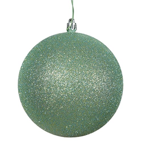 Vickerman N592544DG Glitter Ball Ornament with Shatterproof UV Resistant, Pre-drilled cap Secured & 6″ of Green Floral Wire, 10″, Seafoam