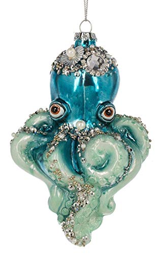 Midwest Blown Glass Embellished Octopus Ornament 146559 5.5 Inches X 3.75 Inches x 2.75 Inches (Blue)