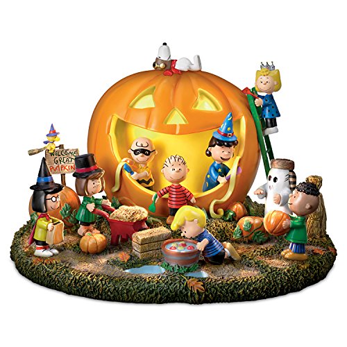 The Bradford Exchange Peanuts Great Pumpkin Carving Party Halloween Sculpture with Light and Sound