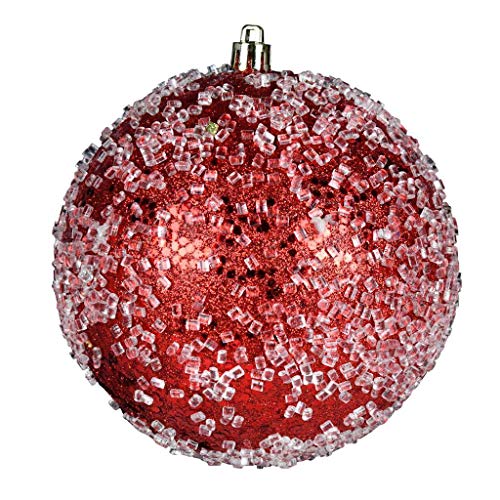 Vickerman 599884-6″ Red Glitter Hail Ball Christmas Tree Ornament (4 pack) (N190303D)