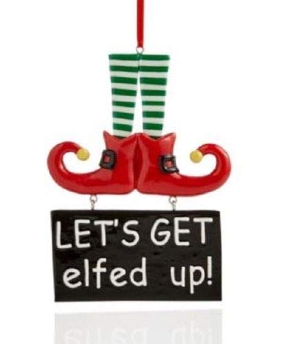 Holiday Lane Boots with Let’s Get Elfed Up Sign Tree Ornament