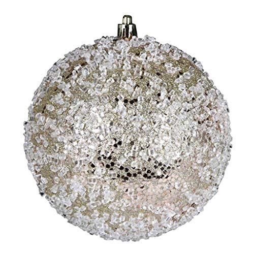 Vickerman 599631-4.75″ Champagne Glitter Hail Ball Christmas Tree Ornament (4 pack) (N190238D)