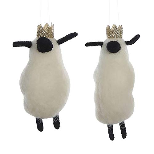 Creative Co-op Sheep with Crown Winter White 6 inch Wool Felt Christmas Ornaments Set of 2