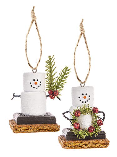 Snow White Marshmallow S’more Ornaments 3 inch Resin Decorative Ornament, Set of 2