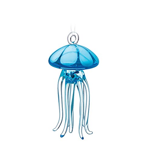 GALLERIE II Blue Jelly Fish Sea Life Tropical Coastal Beach Summer Art Glass Christmas Xmas Decorative Hanging Ornament