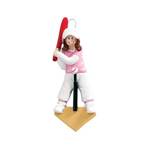 Personalized Tee Ball Girl Christmas Tree Ornament 2019 – Child Hit Active Stationary Game Baseball Slugger Fun Coach Hobby Holiday Helmet Bat MLB Grand-Daughter Young Gift Pink – Free Customization