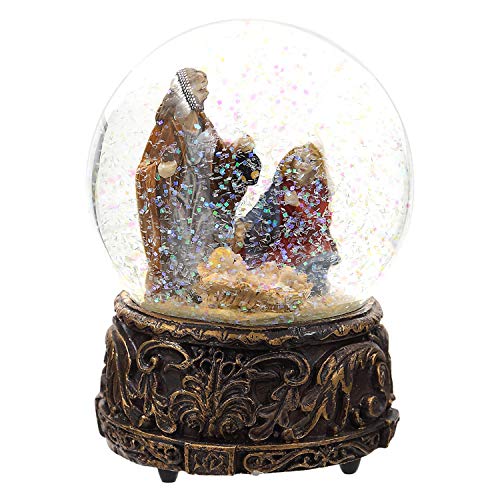 Topadorn Glass Snow Globe Polystone Water Globe with Music,Nativity