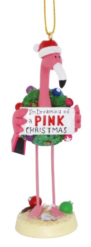 Cape Shore Pink Flamingo in Santa Hat Dreaming of a Pink Christmas Holiday Ornament