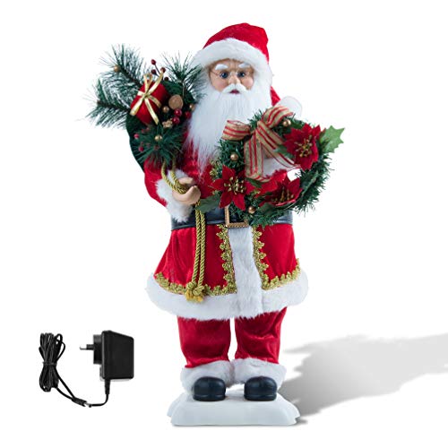 Christmas Decorations 24 Inch Tall Standing Santa Animated Moving Figurine UL Plug (Red White Wreath)