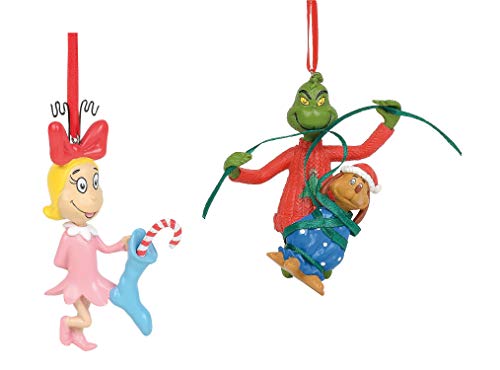 Department 56 Cindy Lou Who, Grinch and Max, How The Grinch Stole Christmas 2 Pc Ornament Bundle