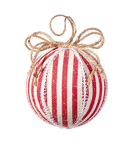 RAZ Imports 4″ Red White Ticking Stripe Christmas Ball Ornament