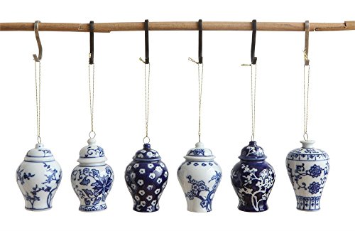 First of a Kind 3″ H Stoneware Ginger Jar Ornament, Set of 6, Blue & White, 6 Styles