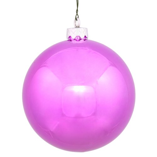 Vickerman Pink Shiny Finish Seamless Shatterproof Christmas Ball Ornament, UV Resistant with Drilled Cap, 6 per Bag, 4″, Orchid