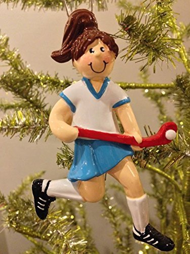 Rudolph and Me Field Hockey (Female, Brunette) Ornament