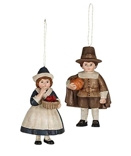 Bethany Lowe 4.5″ Thanksgiving Pilgrim Child Boy and Girl Figure Ornaments