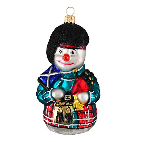 Pinnacle Peak Trading Company Scottish Snowman Holding Scotland Flag Polish Glass Christmas Tree Ornament