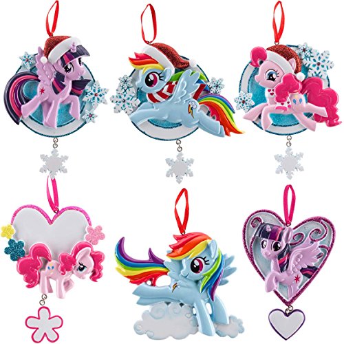 (Set of 6) My Little Pony Customizable Hanging Holiday Ornaments for Christmas Tree Xmas