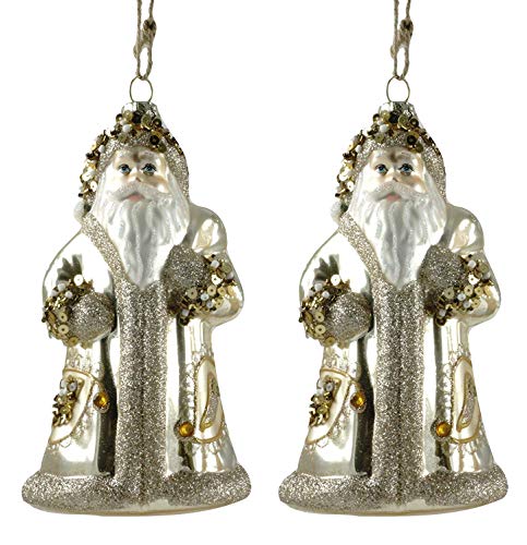 JWM Santa Claus Glitter Glass Christmas Ornaments – Set of 2