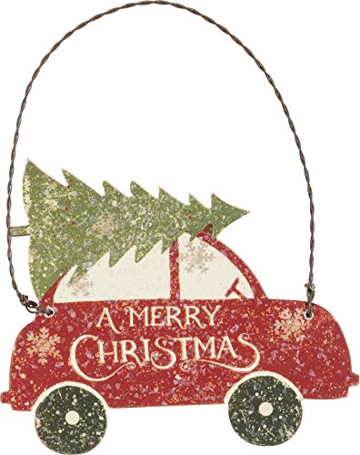 Primitives By Kathy 4 Inches x 3.30 Inches Paper Wire Wood – Tree Car Decorative Hanging Ornament