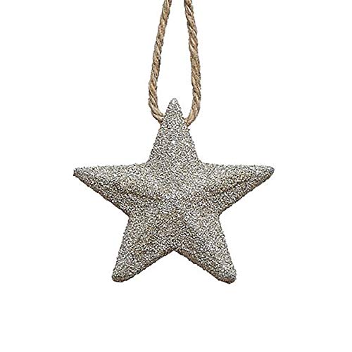 Creative Co-op Star Gold Tone Glitter 4 inch MDF Wood Christmas Hanging Figurine Ornament