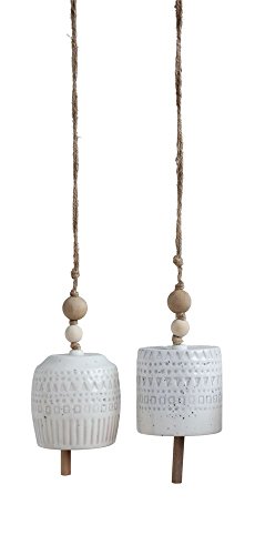 Creative Co-op 3-1/2″Dx4-1/4 H Stoneware Bell White w Wood Bead, Set of 2, 2 Styles