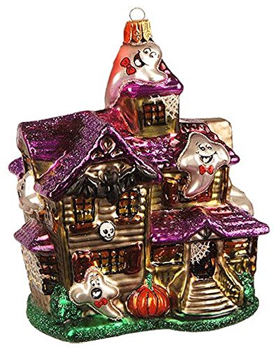 Pinnacle Peak Trading Company Halloween Haunted House Polish Glass Tree Ornament Ghosts Pumpkins Bats Poland