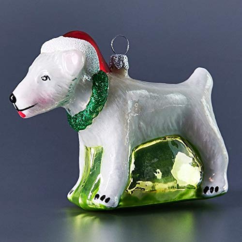 Glassor Terrier with Santa hat Christmas Ornament