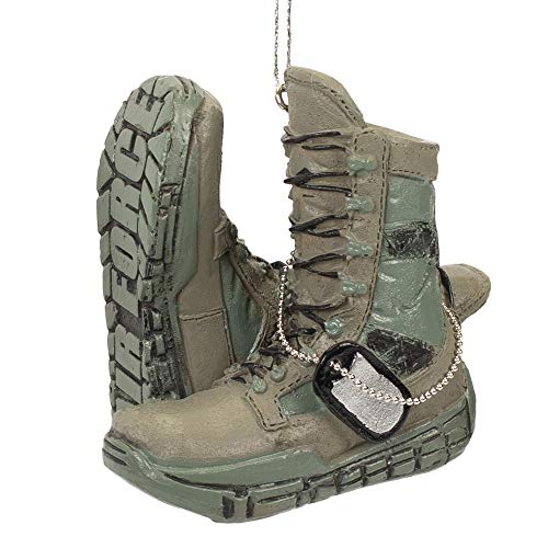 Midwest-CBK Air Force Boot Military Grey Resin Stone 3 x 3 Christmas Hanging Ornament