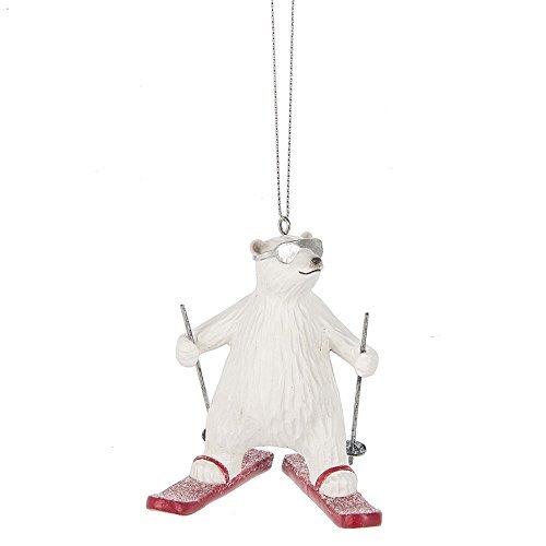 Cool Polar Bear Skiing 3 x 3 Inch Resin Christmas Ornament Figurine