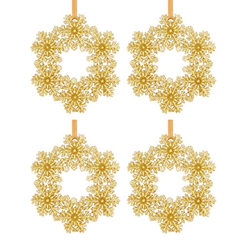 Holiday Lane Snowflake Wreath Ornaments, Gold (Set of 4)