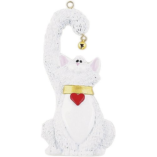 Personalized White Cat Christmas Tree Ornament 2019 – Kitty Heart Collar Hold Real Bell Breed Neutral Purr Faithful Friend Fur-Ever Aww Balinese Persian Gift Year – Free Customization (White)