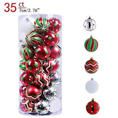 Valery Madelyn 35ct 70mm Classic Collection Splendor Red Green White Shatterproof Christmas Ball Ornaments Decoration,Themed with Tree Skirt(Not Included)