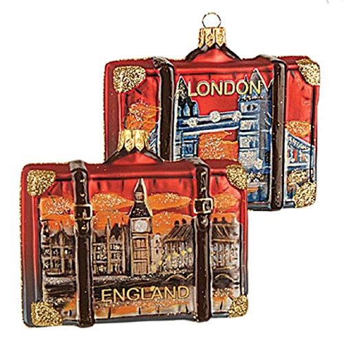 Pinnacle Peak Trading Company England Travel Suitcase Polish Glass Christmas Ornament ONE Decoration London UK